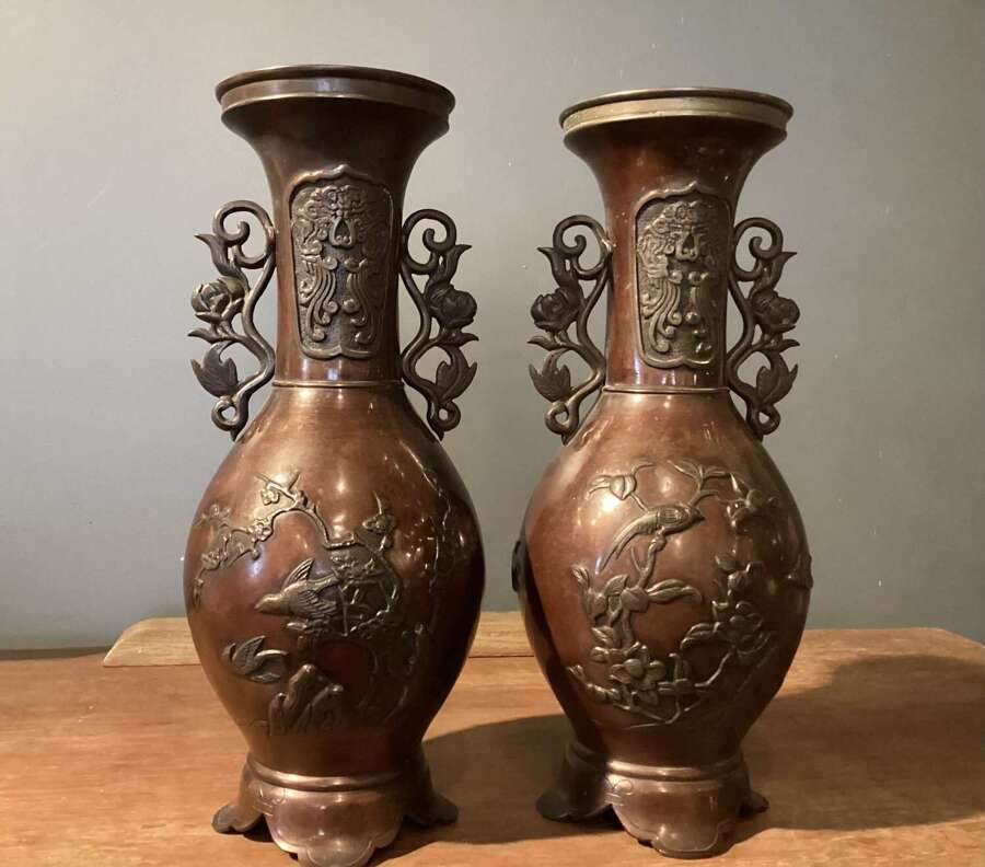 Pair  of Japanese Bronze Vase